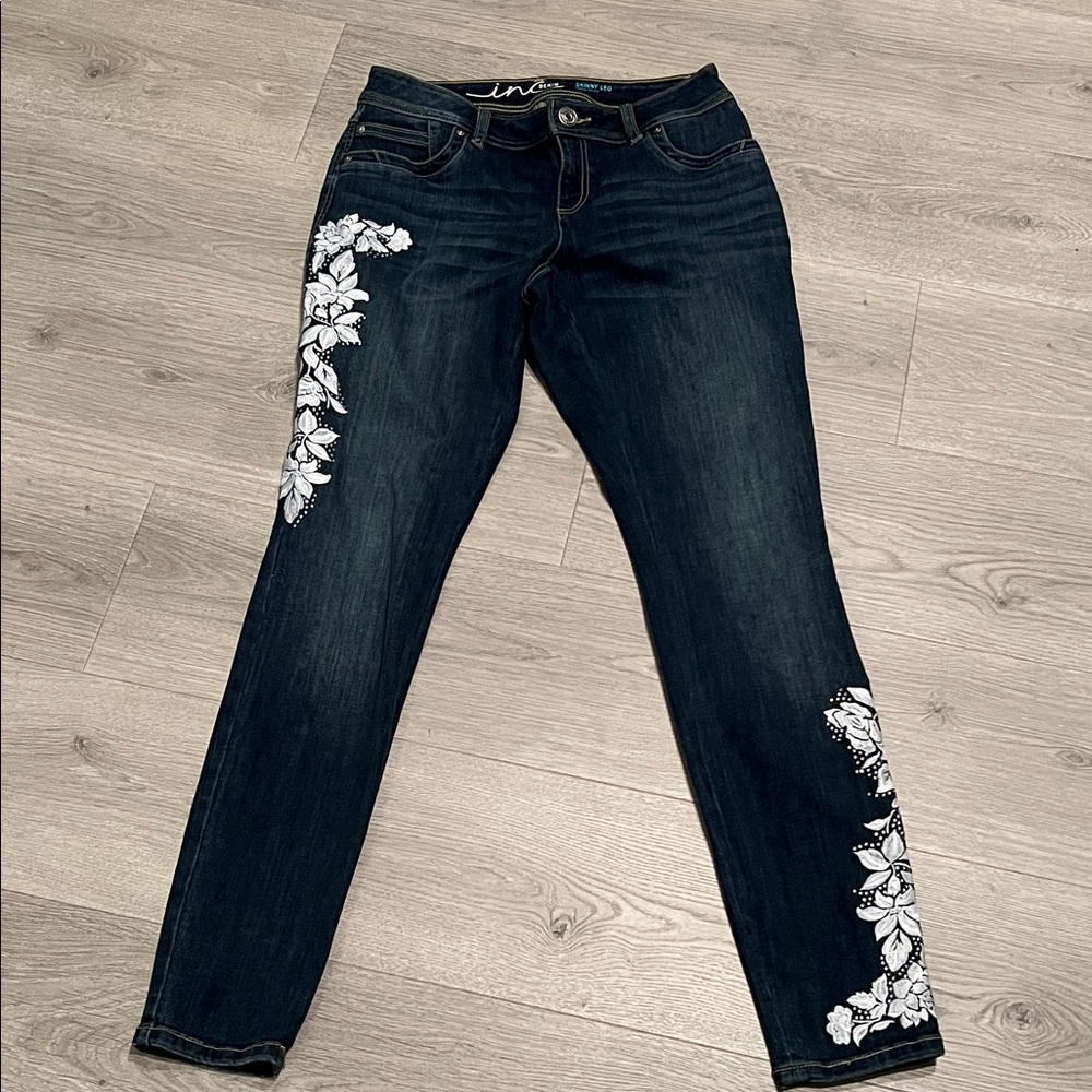 INC International Concepts Dark Blue Floral Women's Skinny Jeans